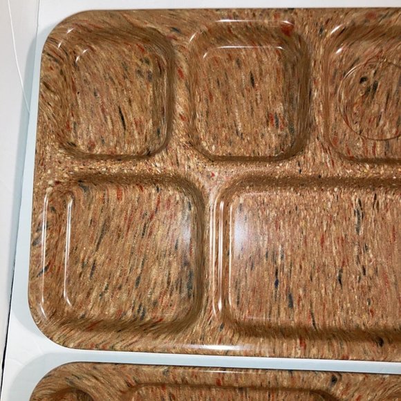 Vtg Set 2 Dallas Ware Melmac Melamine Confetti Divi Splatter Ware Trays Brown - Picture 6 of 8